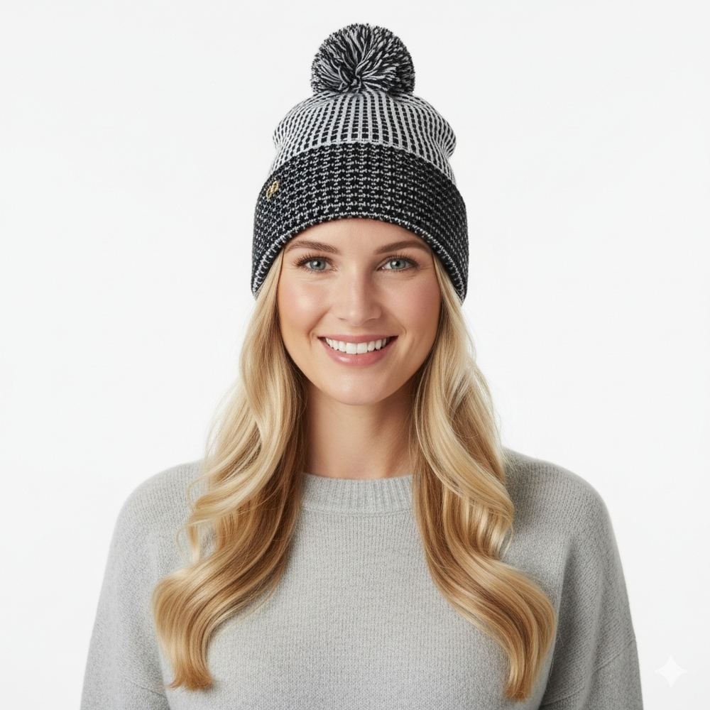 Cole Haan | Two-Tone Knit Beanie with Pom-Pom